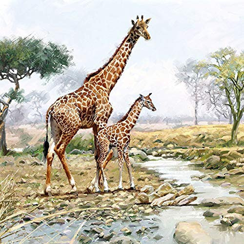 20 Servietten Giraffenfamilie am Fluss als Tischdeko oder zum Basteln mit Serviettentechnik 33x33cm