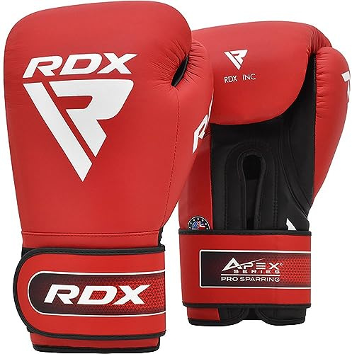 RDX Apex A5 Pro Sparring Boxing Gloves – Red 10oz with LumeX™2 Padding, Super-Skin Leather & Max-Shock™ Foam, Hook & Loop Fasten