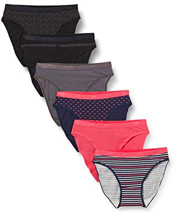 DIM Culotte Femme Les Pockets Coton Stretch x6, Lot Pretty Rose/Lot Noir Logo, S