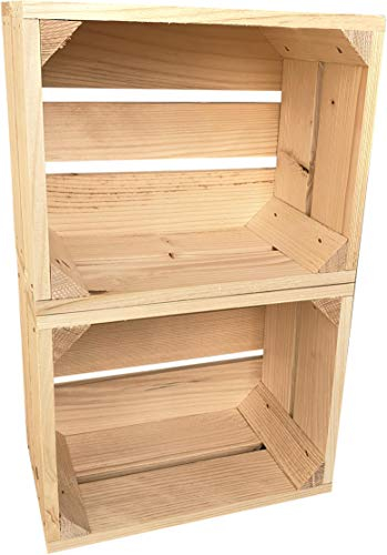 sunnypillow 2er Set Natur Holzkisten 25 x 20 x 15 cm Massive Weinkisten in vielen Farben zur Auswahl Holz Kisten Obstkisten Apfelkisten, Holzregal