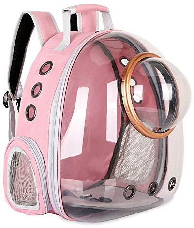 Sipobuy Sac à Dos avec Capsule d'espace pour Animal Domestique de Petite et Moyenne Taille, Transparent, Respirant, résistant à la Chaleur, pour Voyage, randonnée, Marche, Camping (Rose)