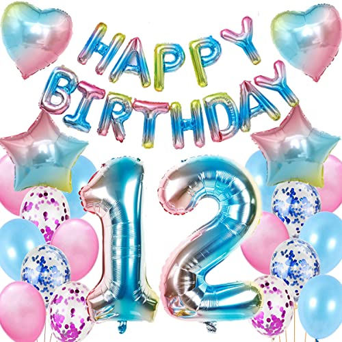 Luftballon 12 Geburtstag Regenbogen, Geburtstagsdeko 12 Jahre Mädchen, Deko 12 Geburtstag Mädchen, 12 Geburtstag Deko Regenbogen, Balloon 12.Geburtstagsdeko Folienballon, 12 Jahre Geburtstag Mädchen
