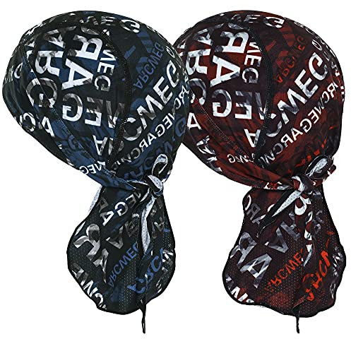 Arcweg Bandana Cap Laufmütze Atmungsaktiv Schnelltrocknend Kopftuch Pirat Kappe UV Schutz mit verstellbar Band Radsport Fahrrad Kopfbedeckung Sommermütze Schweißabsorbierend UPF 50+ (Blue+Red)