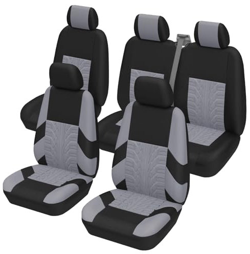 TOYOUN Set Coprisedili Auto Universale Anteriori e Posteriori per Furgoni Coprisedili Universali in Poliestere Anteriori Coprisedili a 2 Posti e Posteriori a 3 Posti, Grigio