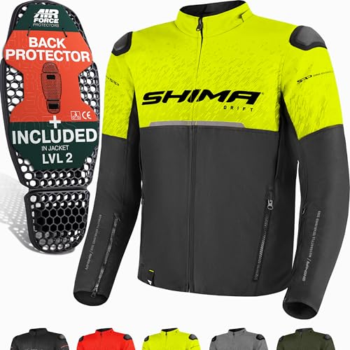 SHIMA DRIFT Blouson Moto Homme | Veste Moto D'été Légère et Respirante en Maille, Protections CE du dos, des épaules et des coudes, réglage de la largeur (Fluo, XXL)