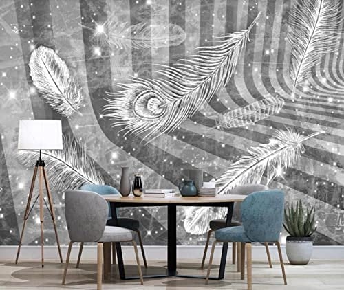 songqians Wallpaper 3D Feather Geometric Grey and White Stripes Wall Murals Wallpapers for Bedroom Living Room