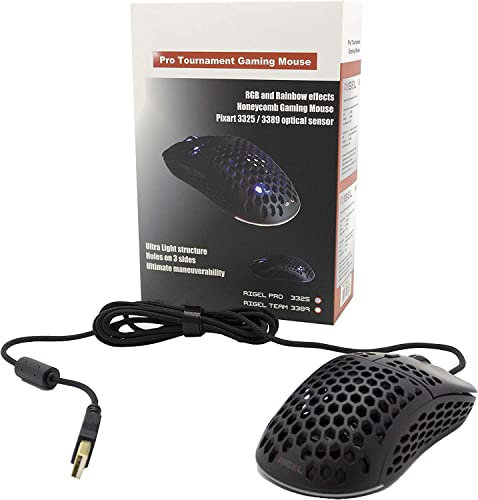 SIMPLETEK - Mouse da Gaming Professionale USB RGB con Sensore Ottico | 10000 DPI - 7 Tasti programmabli | Struttura Ultraleggera a nido d'ape