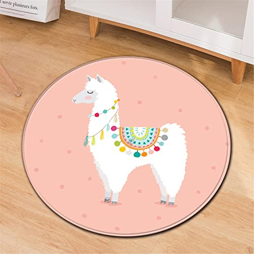 Chickwin Teppiche für Wohnzimmer Rund, Karikatur Stil Teppich Modern Schlafzimmer Groß Flauschig Weich rutschfest Fußmatte für Kinderzimmer Dekoration (Weißes Alpaka,Durchmesser 60cm)