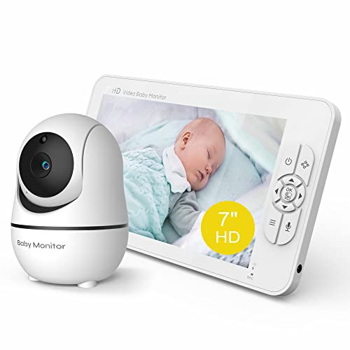 Matosio Babyphone Kamera, Video Babyphone, 7 Zoll HD Großer LCD Bildschirm, 355° PTZ Babykamera, Nachtsicht, VOX Funktion, 4000mAh Akku, Temperatursensor, Schlaflieder