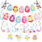 AhfuLife Osterdeko Banner, Ostern Deko, 1 Stück Frohe Ostern Banner Ostergirlande und 10 Stück Osterhase & Ostereier Spiral zum Aufhängen für Kinder Osterfeier Drinnen Draußen Garten Party Dekoration