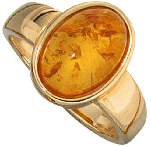 Ring Damenring mit Bernstein & 585 Gold Gelbgold luxuriös Fingerschmuck, Ringgröße:Innenumfang 56mm ~ Ø17.8mm