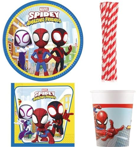 Playflip Party Set Spidey & His Friends Birthday Decoration Spiderman Children's Birthday Plates Cups Napkins Party Tableware