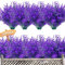 12 Bundles Artificial Lavender UV Resistant Plants Outdoor Faux Flowers Shrubs for Floral Arrangement, Indoor Outside Hanging Garden Home Wedding Farmhouse Decor (Purple)