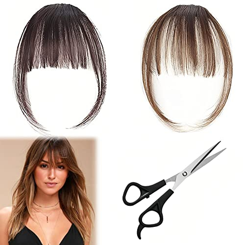 Fransen Haarspange in Pony,Clip in Bangs,One Piece Clip in Pony,Fringe Bangs Extension,Echtes Echthaar Pony,Bangs Clip Haarverlängerung Haarteil,2PCS