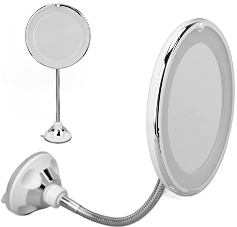 Dioche Espejo de Aumento Portátil, Aumento de 10X, Luz de Relleno LED, Espejo de Maquillaje de Cuello de Cisne Ajustable Flexible con Ventosa para Oficina en Casa