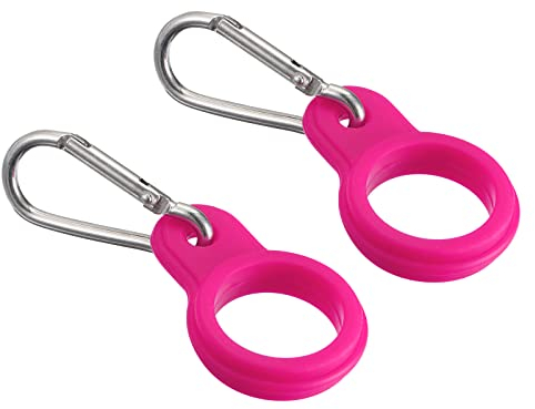 PATIKIL Silicone Water Bottle Clip with Buckle, 2 Pack Drink Holder Hook Keychain Clip Ring for Outdoor Activities Daily Use, Rose Red Silver