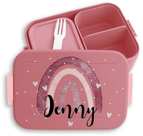 Kinder Bento Box Midi für Mepal Bentobox - Brotbox Regenbogen Lunchbox Rainbow Vesperbox I - 900 ml - Rosa - brotdose schule mädchen personalisierte vesperdose personalised bento-lunchbox