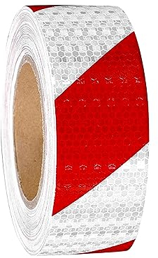 GOIEHIR 12m × 5cm Nastro Catarifrangente Adesivo, Nastro Segnaletico Rosso Bianco, per la Sicurezza dei Segnali di Avvertimento