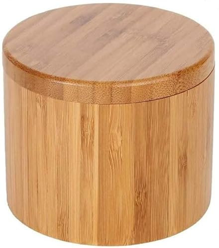 Salero para Cocina de Bambú Con Tapadera Giratoria - Cuenco Circular para Sal Gorda - Tarro de 500ML