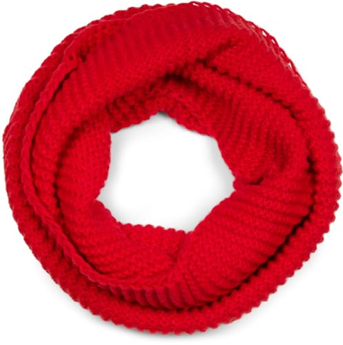 styleBREAKER Unisex Strick Loop Schal Einfarbig mit Wellenmuster, warmer Winter Strickschal, Schlauchschal 01018169, Farbe:Rot
