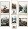 ARTFAVES® Poster Set - MYSTI RIVER - mehrteilige Wanddeko Wohnzimmer & Schlafzimmer - 8 moderne Wandbilder Pragser See, Wald, blau, braun, Berge, Hirsch, Dolomiten - mit Rahmen Eiche