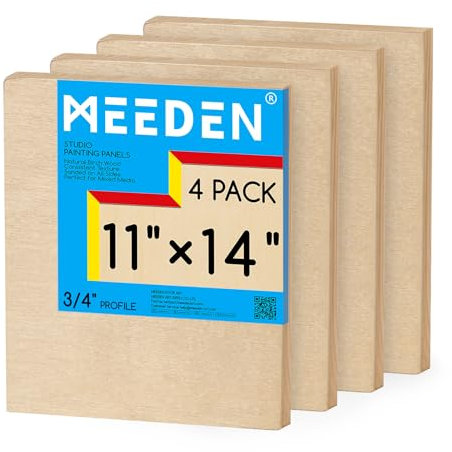 MEEDEN Unfinished Wood Canvas Board: 3/4” Deep 11x14” Wooden Canvas Panel Pack of 4 - Blank Cradled Wood Art Board for Painting