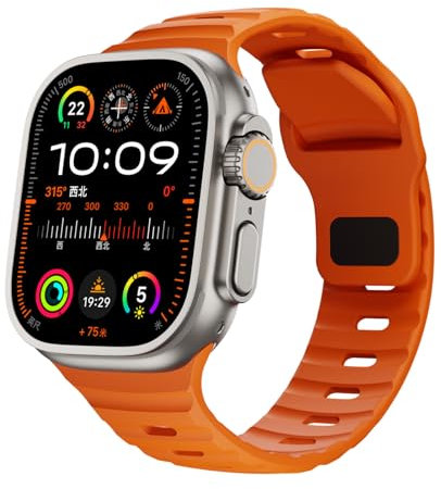 RYLIXAR Correa de Silicona Compatible con Apple Watch Ultra/Series 10/9/8/7/6/5/4/3/2/1/SE, 38-49mm, Deportiva (Naranja, 42mm/44mm/45mm/49mm/46mm(series10)