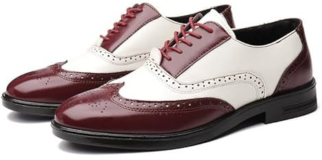 Formale Oxford-Schuhe for Herren for Schnüren, Brogue-Prägung, Flügelspitze, zweifarbig, veganes Leder, Oxford-Schuhe, Blockabsatz, Low-Top, rutschfest, Business (Color : rot, Size : 44 EU)