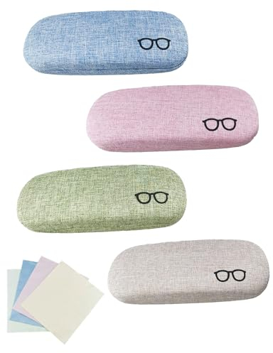 Hibmisy 4 Pezzi Custodia Occhiali Rigida da Sole,Con Panno Per La Pulizia Degli Occhiali, Custodia Portatile Occhiali, per Occhiali da Sole, Occhiali da Lettura, Occhiali per Miopi (colore 3)