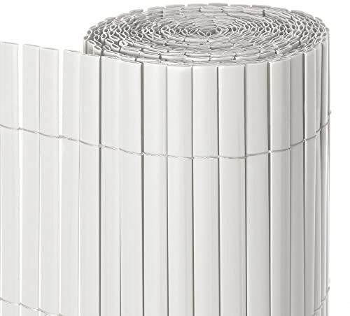 LOLAhome Cañizo PVC de Doble Cara Blanco 3x1,5 Metros | Resistente 1.200 gr/m2, Decorativo y Fácil Instalación | Alta Privacidad y Ocultación para Valla, Jardín, Balcón o Terraza