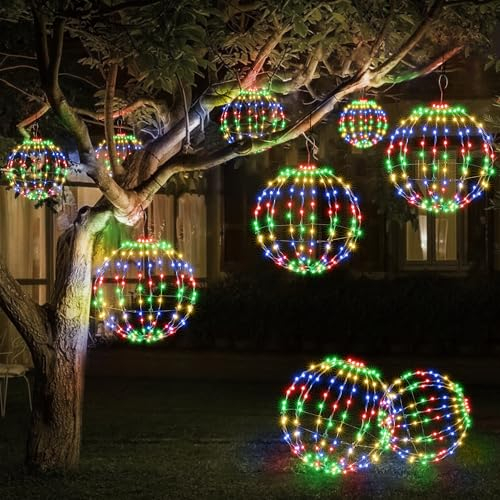 Joomer Weihnachtsbeleuchtung Außen Batterie, 30cm Hängende Kugel Lichter mit Timer 120 LED Weihnachtsdeko Lichterkette Außen 8 Modi Wasserdichte für Wohnzimmer Garten Party Innen(1 Stück, Bunt)