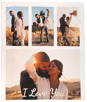 Ferocity Personalisierte Foto Decke mit 4 Eigenen Fotos 150x200 cm Sofadecke; Super Weiche Extra Gemütliche Kuscheldecke für die Familie Freunde Geschwister Lustiges Geschenk; Collage [081]