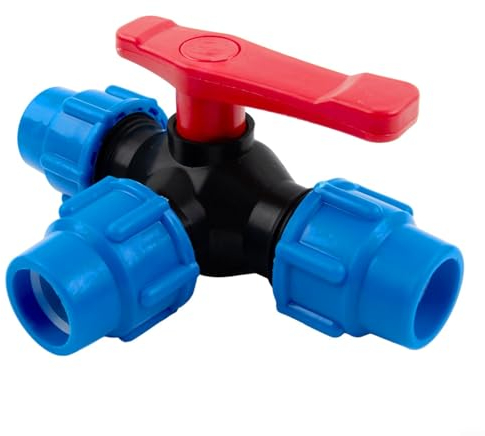 EpheyFIF Valvola a sfera a 3 vie per tubo PE, Valvola a sfera in plastica, Raccordi per tubi di irrigazione, Valvola a sfera in plastica per rubinetto di arresto (25 mm)