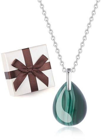 COAI Damen Edelstein Halskette mit Malachit Tropfenanhänger und 925er Sterlingsilberkette