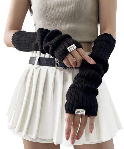 CIATBYYJ Y2K - Manicotti per maniche lunghe, senza dita, per ragazze, stile gotico, punk, hip hop, colore: bianco, Nero , 37.5×7.5cm/14.7×2.95inch