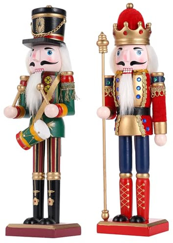 2pc Natale Schiaccianoci Soldato 30cm Legno Schiaccianoci Decorazioni Natalizie per Camino, Tradizionale Natale Figure Schiaccianoci Decorazioni Natalizie Interne, Decorazioni da Tavolo Schiaccianoci