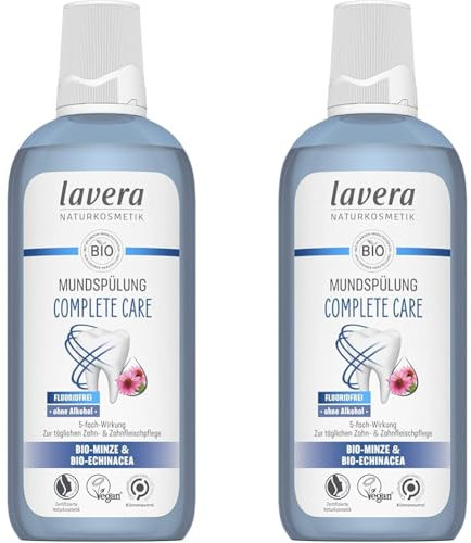 lavera Mundspülung Complete Care - Alkoholfrei -Fluoridfrei - Bio-Minze und Bio-Echinacea für 5-fach-Wirkung - Vegan - Naturkosmetik - 400 ml (Packung mit 2)