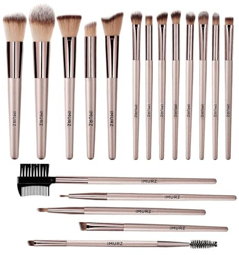 18PCS Pinceau maquillage,Set Pinceaux maquillages professionnel pour fond de teint, mélange de poudre, fard à joues,contour des yeux, pinceaux de maquillage avec champagne doré