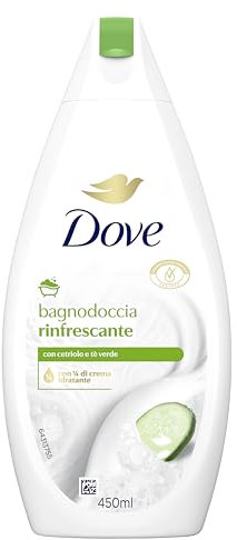 Dove Erfrischendes Duschgel, dermo-natürliche Feuchtigkeitspflege, Gurke und grüner Tee, 1/4 Feuchtigkeitscreme, dermatologisch getestet, Duschbad für Damen und Herren, 100% recycelte Flasche* 450 ml