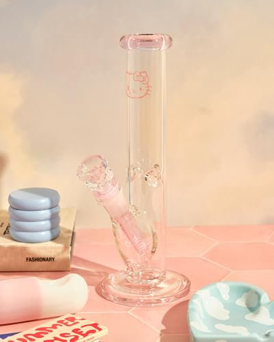 Hello Kitty Glass Bong – 14mm Beaker Ice Bong with Bowl Piece, Cute Pink Glass Water Pipe for Smoking Herb – Portable Water Pipe Bong Rig for Home Use