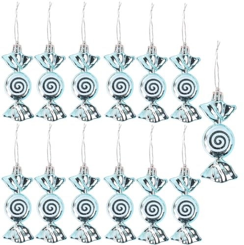 HERZWILD 12Pcs Glitter Candy Cane Christmas Tree Decorations - Plastic Candy Cane Tree Hanging Ornaments for Holiday Party Decoration Favor (Ice Blue Candy)
