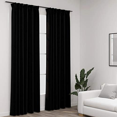 Sufrk Verdunkelungsvorhänge Haken Leinenoptik 2Stk. Schwarz 140x245cm Verdunkelungsgardine, Blackout Vorhang Blickdicht abdunkelnd