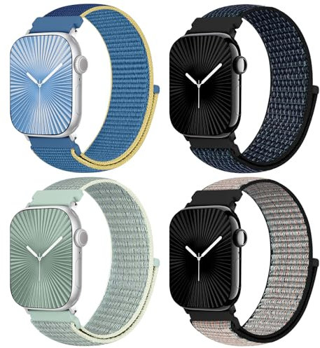 4 Stück Sport Nylon Armband kompatibel mit Apple Watch Armbander 38mm 40mm 41mm 42mm 44mm 45mm 46mm 49mm für Damen Herren,Stoff Ersatz Solo Loop Armband für iWatch Serie 10 9 Ultra 8 7 6 5 4 3 2 1 SE