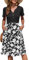 AUSELILY Women's Summer Short Sleeve Midi Dresses V Neck Empire Button Knee Length Dress with Pockets Black White Flower M