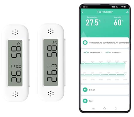 WLAN Hygrometer Temperatursensor, digitaler Mini-Innentemperatur- und Luftfeuchtigkeitssensor, Gewächshaus-Kellerraum-Temperatur- und Luftfeuchtigkeitssensor, App-Fernbedienung - 2 Stück
