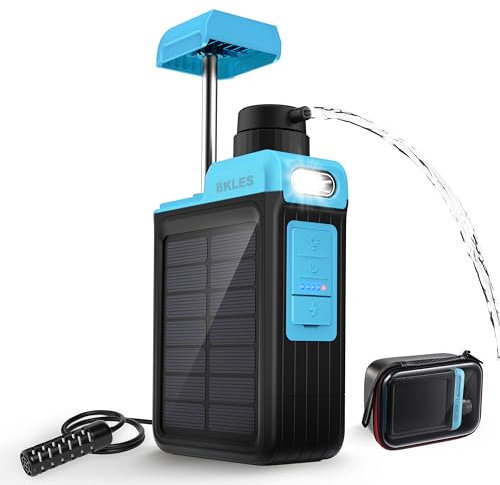 BKLES 3-in-1 Solar Electric Water Filter with Hand Pump - Camping Water Filtration System Survival, Portable Water Purifier with Emergency Light, Survival Gear for Hiking Travel Backpacking