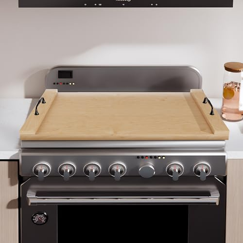 Noodle Board Stove Cover with Handles, 29.5 x 22 Inch, Natural Wood Color