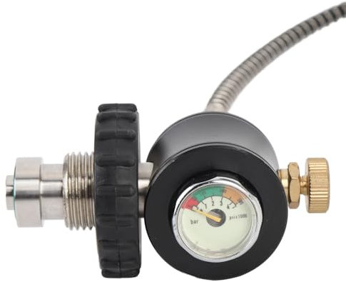 DIN Valve Scuba Adapter with Gauge, 300bar High Pressure, Large to Small Bottle Connection Valve with Long Air Hose for Air Tank, PCP AirTank, Scuba Fill, and HPA Tank