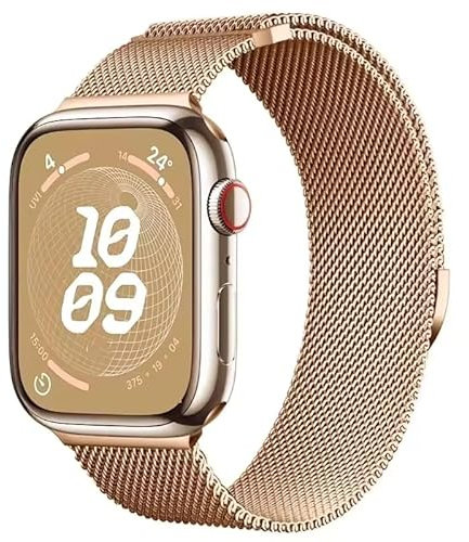 Bracelets Compatible avec Apple Watch 38mm 40mm 41mm 42mm 44mm 45mm 46mm 49mm Femme, Acier Inoxydable en Métal Compatible Series 10 9 SE(se 2) 8 7 6 5 4 3 2 1 (Rose Gold, 42/44/45/49mm)
