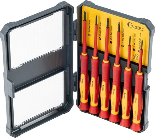 Condor Werkzeug 11826 | Isoliertes Präzisions-Schraubenzieher-Set | 6-tlg. | Schlitz + Kreuz | VDE geprüft für Elektroarbeiten | bis 1.000V AC